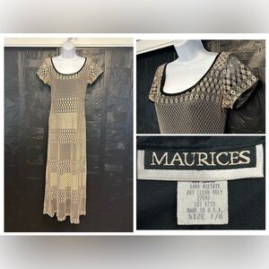 Vintage 90s Maurices Crochet Overlay Maxi Dress Size 7/8 WhimsiGoth Grunge USA